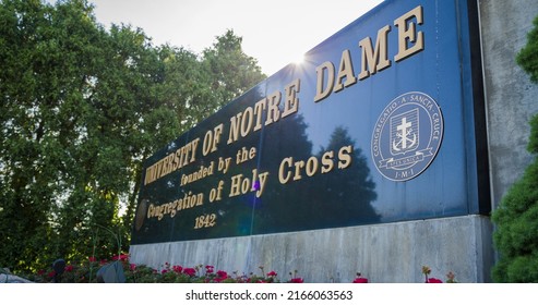 South Bend, Indiana - May 25, 2022: University Of Notre Dame College Campus Entrance