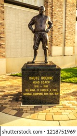 South Bend, Indiana / USA - October 26 2018: Statue Of Fighting Irish Legendary Coach Knute Rockne Outside Notre Dame Stadium