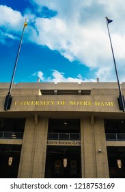 South Bend, Indiana / USA - October 27 2018: Epic View Of Notre Dame Fighting Irish Stadium Main Entrance