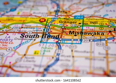 South Bend On USA Travel Map Background