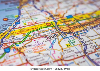 South Bend On USA Travel Map Background