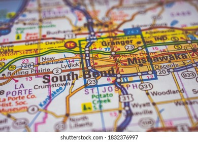 South Bend On USA Travel Map Background