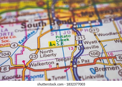 South Bend On USA Travel Map Background