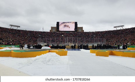 South Bend, IN / USA - January 1, 2019: A Wide View Of Notre Dame Stadium During The 2019 NHL Winter Classic Between The Boston Bruins And The Chicago Blackhawks.