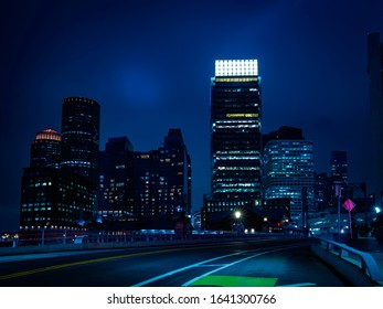 South Boston Cityscape Over The Congress Street Bridge At Night