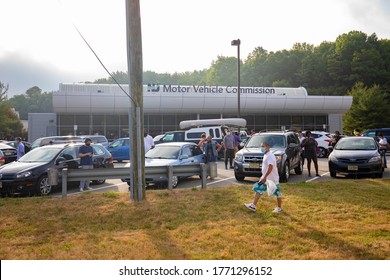 South Brunswick, NJ / USA - 07-07-2020: Lines of people as MVC (DMV) office reopens after quarantine