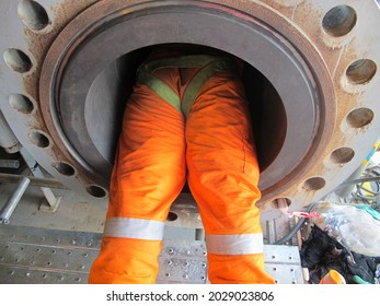 South China Sea,Indonesia - June,2013: Confined Space Work.