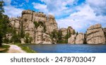 South Dakota Black Hills Country Summer Landscape: The Beautiful Rock Peak Formation at Custer State Park in the Sylvan Lake Hiking Trails in Custer