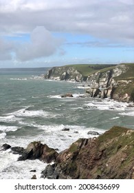 South Devon Coast Path Cliffs With Dramatic Waves