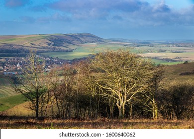 South Downs Winter View Over The East Sussex Village Of Alfriston In The Cuckmere Valley.  South East England