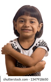 South East Asian Six Year Old Baby Girl Closeup Isolated On White Background 