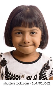 South East Asian Six Year Old Baby Girl Closeup Isolated On White Background 