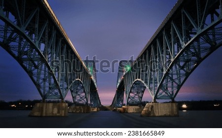 The South Grand Island Bridge spanning the Niagara River in the evening in Erie County, New York.