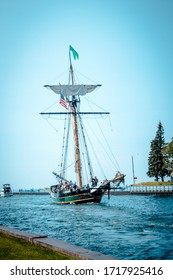 South Haven, MI /USA - September  16th 2017:  Tall Ship Setting Sail From A Harbor