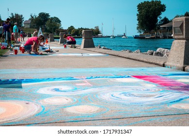 South Haven, MI /USA - September  16th 2017:  Chalk art at a festival in South Haven Michigan in the summer