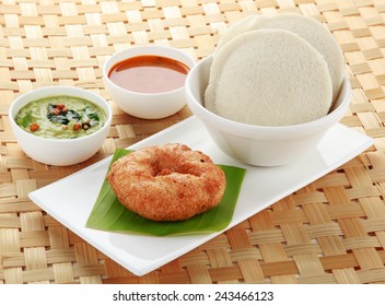 South Indian Dish  Idly ,vada And Sambar