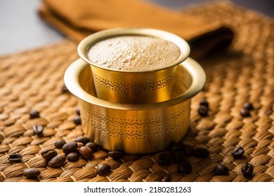 South Indian Filter coffee served in a traditional brass or stainless steel cup