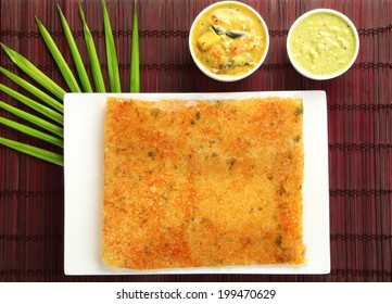 South Indian Food Rava Dosa With Chutney.