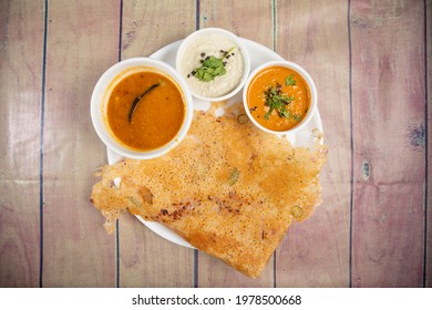 South Indian Rava Dosa With Sambar And Chutneys