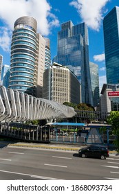 South Jakarta Jakarta, Indonesia - 1 December 2020 : Pedestrian Bridge, Beautiful Design Pedestrian Bridge Located On Sudirman Street Kebayoran Baru South Jakarta Indonesia.