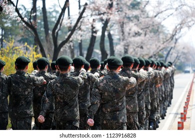 South Korean Army Soldiers On Military Training At The Army Training Center.