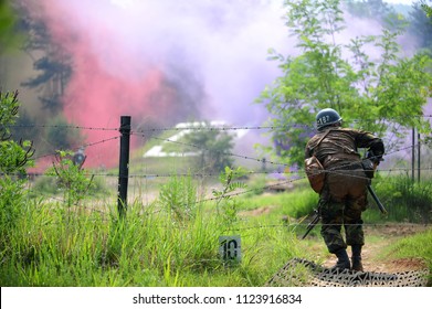 South Korean Army Soldiers On Military Training At The Army Training Center.