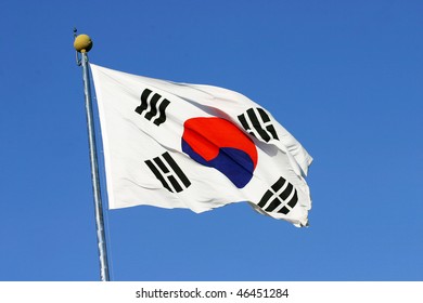 South Korean Flag Waving On Wind.