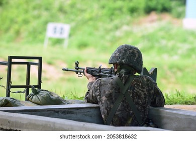 A South Korean Soldier Shooting At A Military Shooting Range.