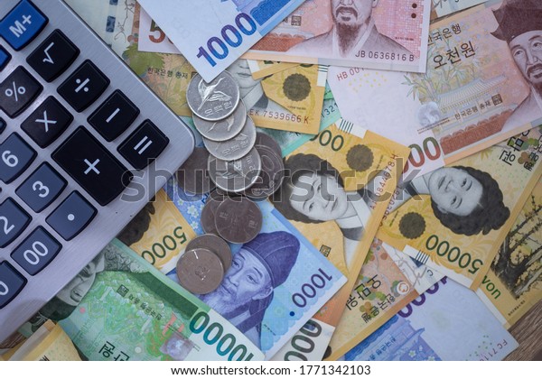 South Korean won and currency money exchange.\
background of  money.