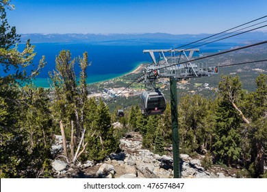 SOUTH LAKE TAHOE, CALIFORNIA - AUGUST 25, 2016 Heavenly Gondola Ride Over Tahoe Lake In Summer