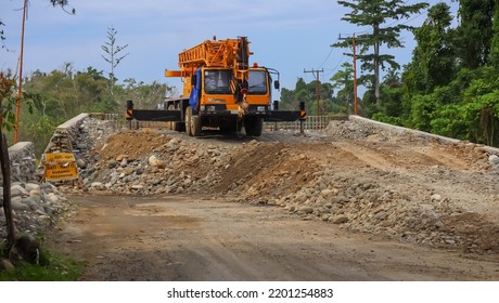 South Manokwari, Indonesia, September 10, 2022, Heavy Equipment Used In The Bridge Construction Process