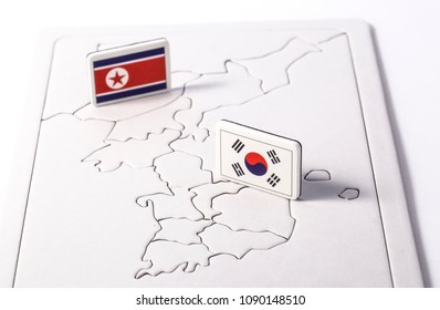 South And North Korea Flag.