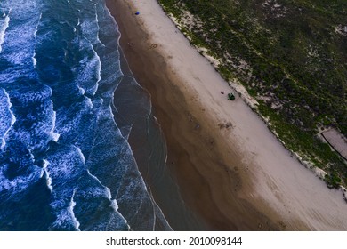 South Padre Island Beach , Texas , USA  Aerial Drone View Above Gorgeous South Texas Beach Vacation Destination