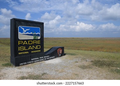 South Padre Island National Seashore sign located at the north entrance. South Padre Island, Corpus Christi, Texas - Shutterstock ID 2227157663
