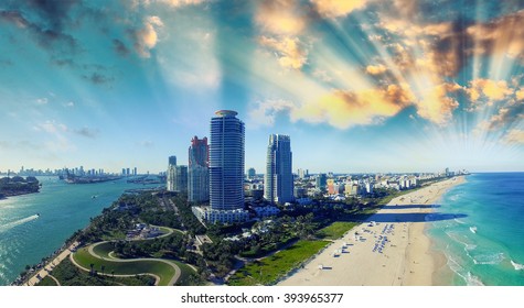 South Pointe Park And Coast - Aerial View Of Miami Beach, Florida.