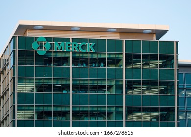 South San Francisco, CA, USA - Mar 1, 2020: Merck Researches Laboratories At Dusk. Merck  Co., Inc. Is A Global Pharmaceutical Company That Delivers Health Solutions Through Medicines, Vaccines, Etc.