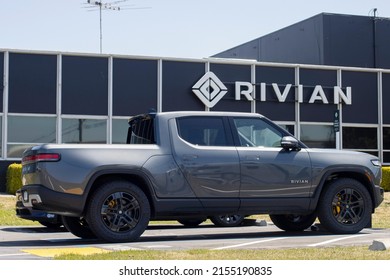 South San Francisco, CA, USA - May 1, 2022: A New Rivian R1T Truck Is Seen At A Rivian Service Center In South San Francisco, California. Rivian Automotive, Inc. Is An Electric Vehicle Automaker.