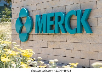 South San Francisco, CA, USA - May 1, 2022: Merck Logo Is Seen At The Entrance To Merck Researches Laboratories In South San Francisco, California. Merck Co., Inc. Is A Global Pharmaceutical Company.