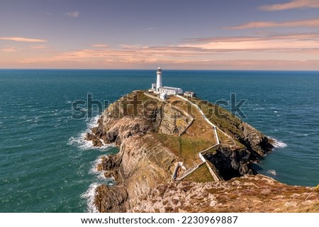 South Stack Lighthouse in Anglesey Island, Walles captured at sunset