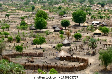 South Sudan African Traditional Village, Native Sudanese Houses, View From Above.