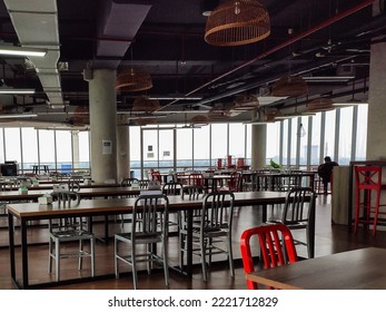 South Tangerang, Indonesia - November 2022: An Empty Cafeteria At Office Building