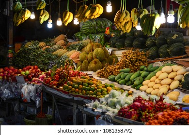 South Thailand, Phuket Town,  Night Street Food Market With Fruit