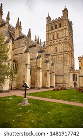 The south tower and wall of Exeter Cathedral reinforced by the flying buttresses. Exeter. Devon. England - Shutterstock ID 1481917742