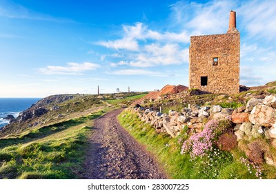 The South West Coast path as it passes the Wheal Owles Engine House at Botallack near Land's end in Cornwall