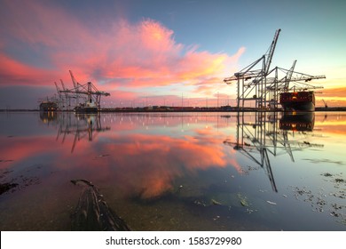 Southampton Docks With Sunrise Reflection