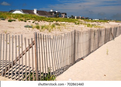 Southampton, NY USA July 29,  Beautiful Oceanfront Summer Mansions Abut The Sands Of Cooper Beach In Southampton, New York.  The Hamptons Beach Is Consistently Rated As One Of The Best Beaches.