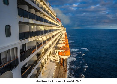 Southampton, UK - 11/07/2019 - Sunset Over The Side Of The Queen Mary 2 During A Transatlantic Crossing