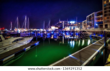 Southampton's Ocean Village marina at night