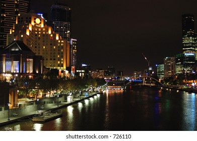 Southbank And Melbourne City At Night From St Kilda Road Bridge