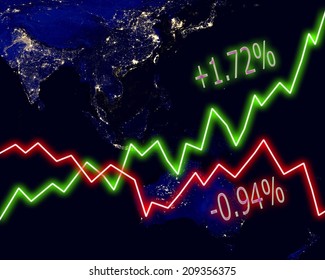 Southeast Asia Map Stock Market Chart Numbers Graph. Elements Of This Image Furnished By NASA.